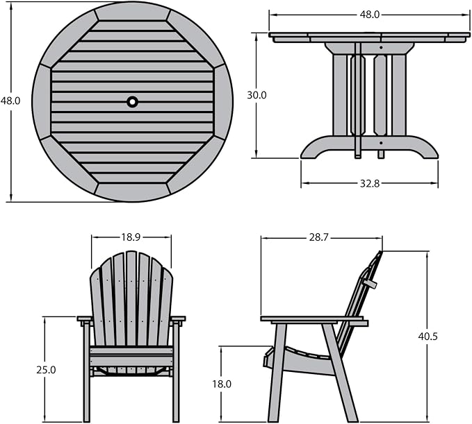 Highwood Hamilton 5-Piece Round Set, Dining Height, 48in, Federal Blue