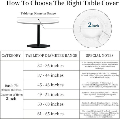 Outdoor Tablecloth with Umbrella Hole and Zipper Fits 53-60" Tables | Waterproof Round Fitted Tablecloth with Elastic Edge, Wipeable Outdoor Table Cover for Patio, Garden, Picnic