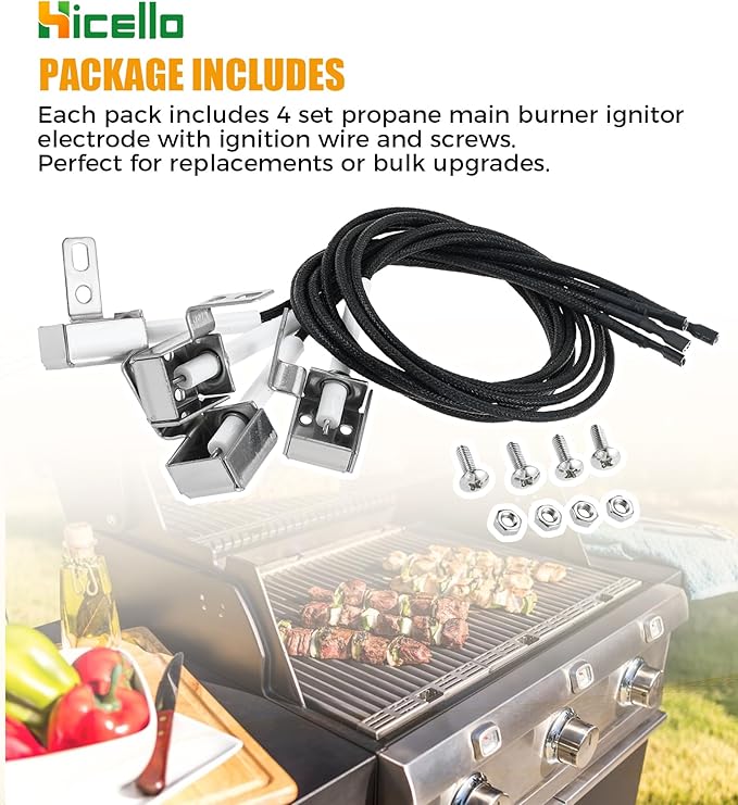 Replacement for Master Forge BG179A Igniter Kit – Compatible with IG-49B, CIMF1, 98162, BG1795BAL – 4-Pack Electrode Ignition Wire with Mounting Hardware