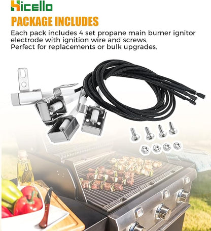 Replacement for Master Forge BG179A Igniter Kit – Compatible with IG-49B, CIMF1, 98162, BG1795BAL – 4-Pack Electrode Ignition Wire with Mounting Hardware
