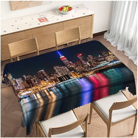 Rectangle Tablecloth New York City, Modern New York Night Cityscape Stain-Resistant Table Cloth Coffee Table Cover 52x70 Inch Tablecloths for Home Canteen Dining Kitchen Outdoor