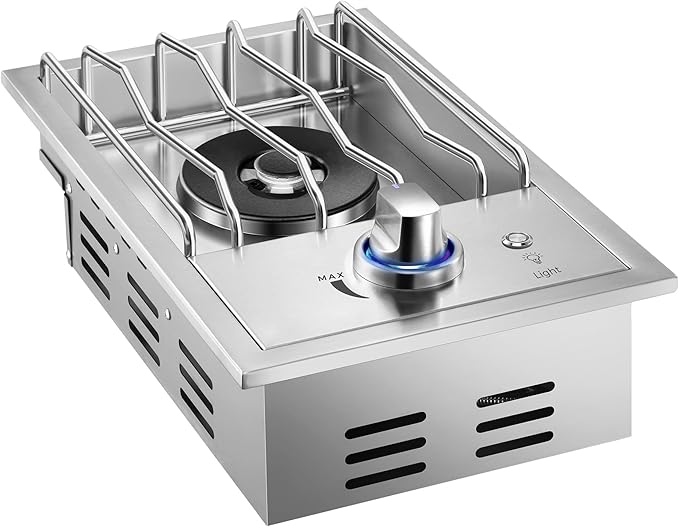 Grilling Side Burners for Outdoor Kitchen, 18,000BTU Liquid Propane Side Burner,Convertible to Nature Gas, Duty Heavy 304 Stainless Steel, Single Burner for BBQ Island Grill, Black