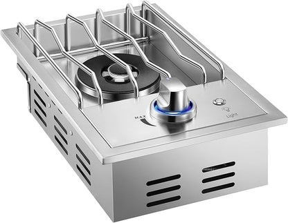 Grilling Side Burners for Outdoor Kitchen, 18,000BTU Liquid Propane Side Burner,Convertible to Nature Gas, Duty Heavy 304 Stainless Steel, Single Burner for BBQ Island Grill, Black