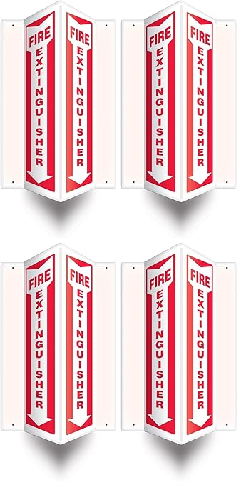Accuform Fire Extinguisher 3D Projection Sign, 18"x4" High-Impact Plastic with Pre-Drilled Mounting Holes, Made in USA, PSP315 (Pack of 4)