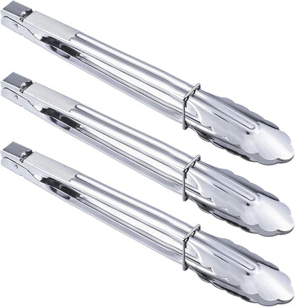 HINMAY Stainless Steel Serving Tongs Grilling Tongs for Cooking Camping Barbecue (12-Inch 3 Pieces)
