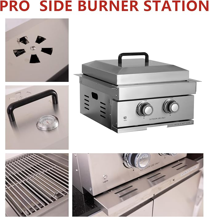 12PCS 32" Built - In Outdoor Kitchen System, 60000 Btu Stainless Steel BBQ Grill Island, Propane Gas Grill with Ice Bin, Paper Towel Holder, Cabinets, Rotisserie Kit, Backyard Cooking Station