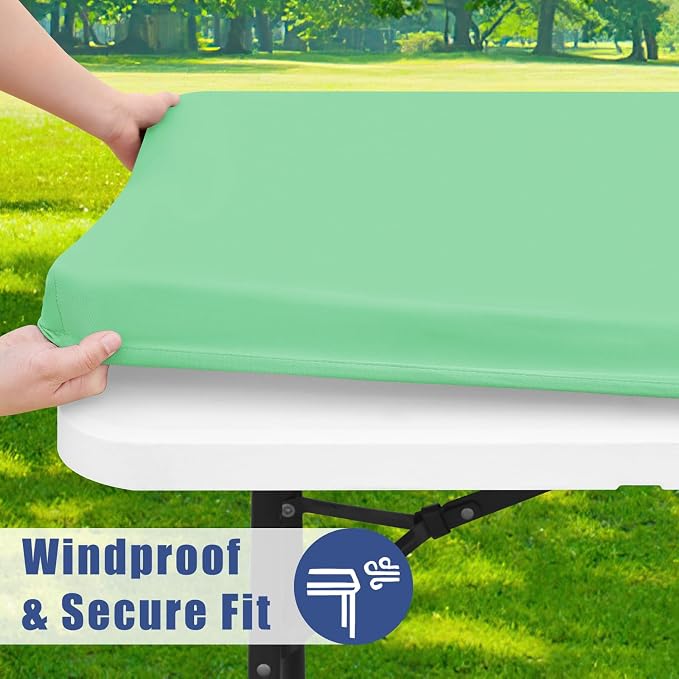 Moosfor 2 Pack Rectangle Spandex Fitted Table Cloth, 5FT Elastic Tablecloth | Washable Picnic Table Cover, Stretch Waterproof Table cloths for Party, Patio, Dining, Kitchen, 30" x 60", Bright Green