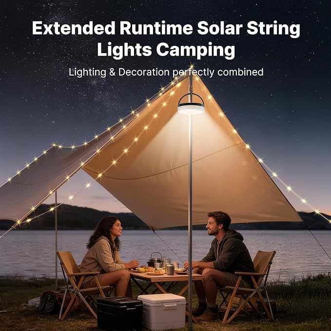 OGERY Solar Camping String Lights, 5400mAh/ 49.2FT/ 11 Modes Rechargeable Camping Lights Outdoor/Indoor, 4-in-1 Quick Storage Fairy Tent Lights Portable LED Lamp for Patio Yard Party Decor Essentials | Camping Lights Outdoor/Indoor, 4-in-1 Quick Storag...