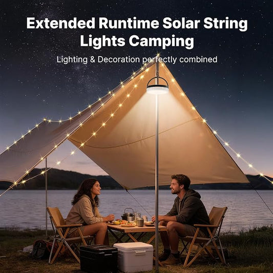 OGERY Solar Camping String Lights, 5400mAh/ 49.2FT/ 11 Modes Rechargeable Camping Lights Outdoor/Indoor, 4-in-1 Quick Storage Fairy Tent Lights Portable LED Lamp for Patio Yard Party Decor Essentials | Camping Lights Outdoor/Indoor, 4-in-1 Quick Storag...