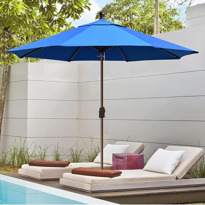 EliteShade USA 10-Year-Non-Fading 10Ft Market Patio Umbrella, UPF 50+ UV Protection Performance Sun Umbrella, Heavy Duty Commercial Grade Outdoor Table Umbrella with Crank, Windproof Vented Top for Garden, Pool, Deck and Outdoor Playsets, No Tilt, Roya...
