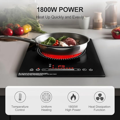1800W Electric Cooktop Single Burner, 110V Electric Stove with LED Touch Control, 10 Power Levels, Child Safety Lock, Timer & Overheat Protection.