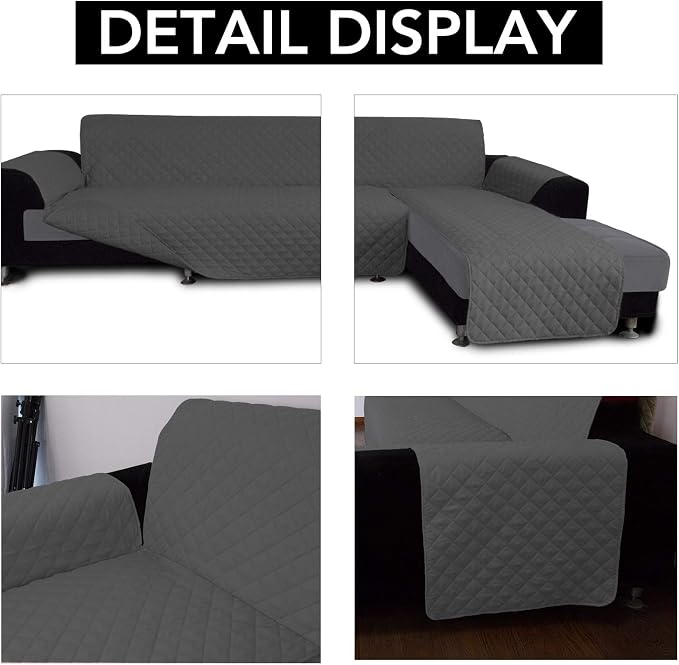 Easy-Going Reversible L-Shape Sectional Couch Cover, X-Large, Dark Gray | Soft Sofa Slipcover For Dogs, Fits Left/Right Chaise Lounge Protector, Water Resistant Mat For Living Room