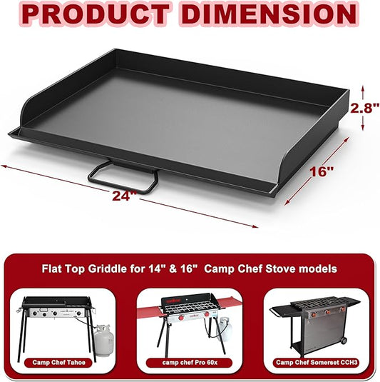 Flat Top Griddle for Camp Chef 2 Burner Griddle, 16" x 24" Fry Griddle Replacement Part for Camp Chef Tundra, Expedition 3X, Big Gas Grill 16, Outdoor BBQ Camping Grills Accessories