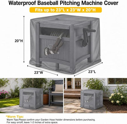 Garden Hose Reel Box Cover - Weatherproof 420D, 23"x23"x20", Black | Fits hose reels box. Reflective handles, cord closure, storage bag.