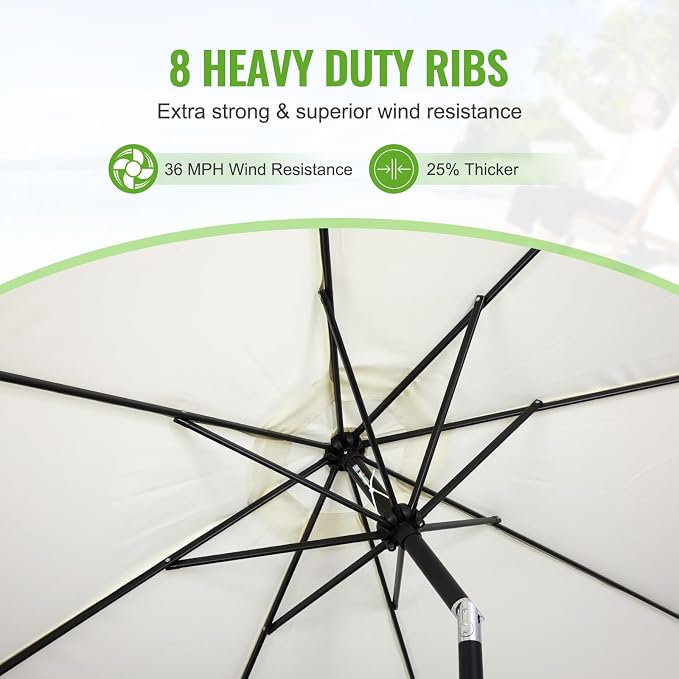 Backyard Expressions 9 ft. Patio Umbrella, Market Table Umbrella w/Tilt and Crank, 8 Ribs