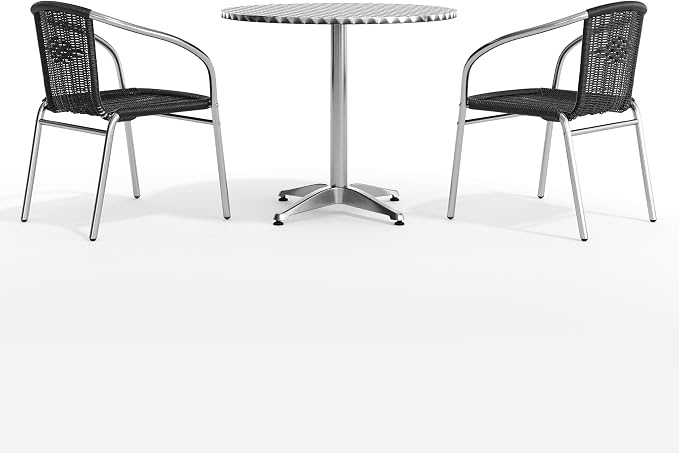 Flash Furniture Lila 31.5'' Round Aluminum Indoor-Outdoor Table Set with 2 Black Rattan Chairs | Indoor/Outdoor Use, Black Rattan Chairs
