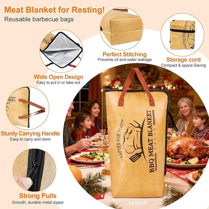 21" BBQ Blanket for Resting Meat, Insulated Smoker Meat Resting Bag for Brisket/Pork Shoulder/Turkey Juicy & Tender, with Accessories - Christmas Stocking Stuffers Anniversary Gifts for Men BBQ Lovers