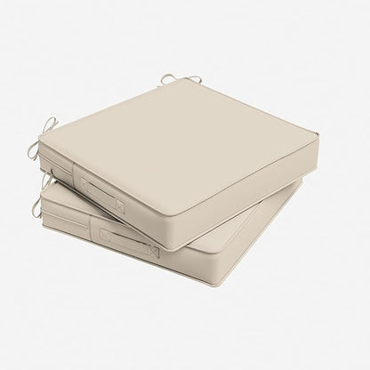 Outdoor Chair Cushion 17 x 16 x 3 Inches Patio Furniture Outdoor Waterproof Seat Cushion, Patio Chair Cushion with Handles and Ties, Square Dining Chair Cushion Set of 2, Cream