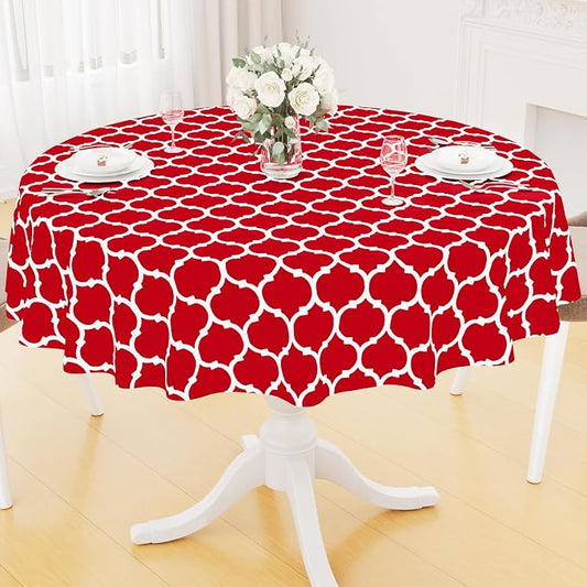 Smiry Round Plastic Table Cloth, Waterproof Vinyl Tablecloth with Flannel Backing for Round Tables, Wipeable Spillproof Tablecloths for Dining, Camping, Indoor and Outdoor (60" Round, Red)
