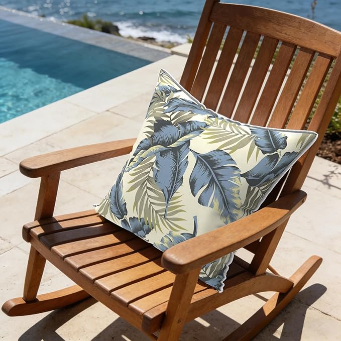 LVTXIII Outdoor Throw Pillow Covers 16x16 inch Waterproof Tropic Accent Pillow Cases Fluffy Outdoor Cushion Covers for Garden and Patio Furniture Decoration,2 Pack,‌Lush Palm Blue