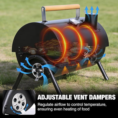 Portable Charcoal Grills with Thermometer, Heavy Duty Small BBQ Grill, Easy to Carry Compact Outdoor Camping Grill with Lid for Backyard Party Picnic Travel Hiking Beach Cooking