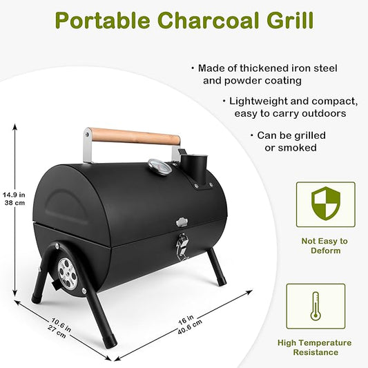 Portable Charcoal Grill & 2 Pack Camping Chairs for Adults, Leonyo Tabletop Charcoal Grill for Outdoor, Heavy Duty Folding Chairs for Outside Fishing, Beach, Patio, Hiking