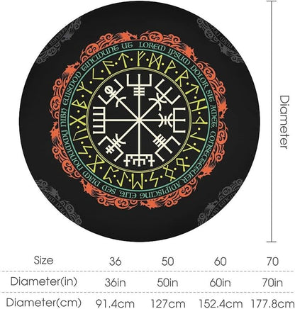 Vintage Viking Pattern Round Tablecloth, Viking Ancient Runic Helmet of Awe Seasonal Table Cloth Waterproof Wipeable Table Cover for Picnic Holiday Party Kitchen Dining 50"