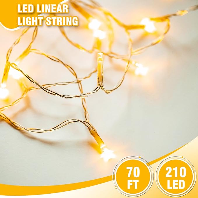 Outside LEDs Warm White LED String Lights – 70FT Transparent Wire, Waterproof & Connectable Christmas Tree Lights for Indoor Outdoor Holiday Décor