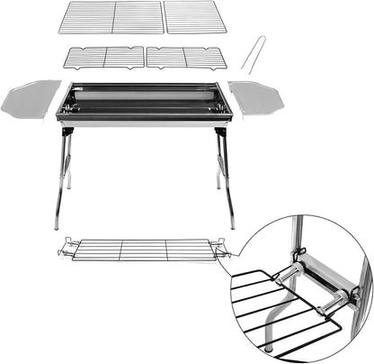 HTTMT- Outdoor Campling Refined Stable Version-2.0 Iron Portable Folding Barbecue Charcoal Grill Stove Shish Kebab Stainless Steel BBQ Patio Fold Large [P/N: ET-COOK003-SR]