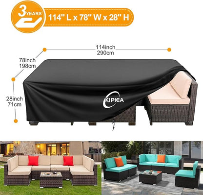 Kipiea Outdoor Furniture Covers Waterproof, 420D Heavy-Duty Patio Furniture Set Covers, No Tears Anti UV No Fading(114" L x 78" W x 28" H)