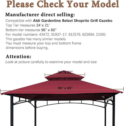 SCOCANOPY Grill Replacement Canopy BBQ Gazebo Top Compatible with Aldi Gardenline Belavi Shoprite Grill Gazebo,for Model Number: 43472,812576,822694,31937-17,21581,(Burgundy)