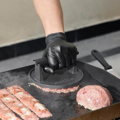 onlyfire Cast Iron Grill Press, Heavy-Duty Smash Burger Press Meat Steak with Handle for Griddle, 6” Grill Press for Hamburger, Bacon, Meat, Steak, Patty