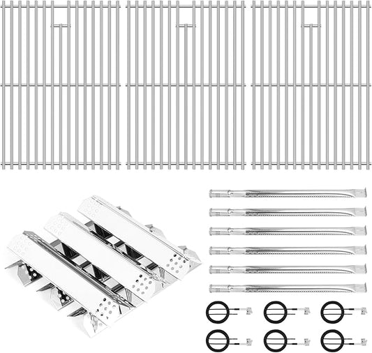 Stainless Steel Cooking Grate,Heat Shield and Burner Kit for Nexgrill Replacement Parts 6 Burner 720-0896 720-0896B 720-0896C 720-0896E 720-0896X,for Nexgrill Deluxe & Evolution 6 Burner Gas Grills