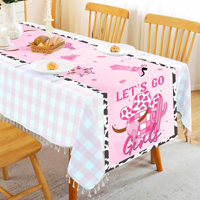 Disco Cowgirl Theme Table Runner, Pink Let’s Go Girls Linen Fabric Table Runner for Everyday Use 72 x 13 Inches, Washable Table Cover for Indoor Outdoor Kitchen Dining Table Decor
