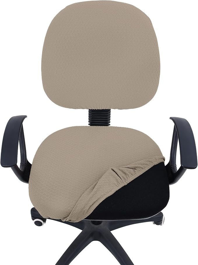 Smiry Office Computer Chair Covers for Desk Rotating Chair Protector | Stretch Jacquard Removable Washable Universal Slipcovers, Seat + Backrest Cover, Taupe