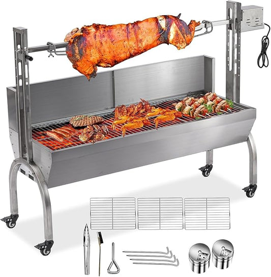 25-Inch Stainless Steel Pig Roaster Rotisserie Grill, Heavy Duty 176 LB Capacity Hog Spit for Outdoor Camping Backyard BBQ Party