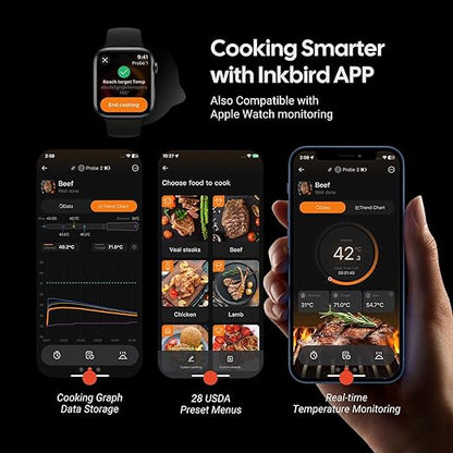 3-Probe Wireless Meat Thermometer with WiFi & Bluetooth, 5-in-1 Sensor for Precision, Rechargeable Smart Meat Thermometer for Cooking BBQ, Grilling and Smoking with Clear LCD Screen