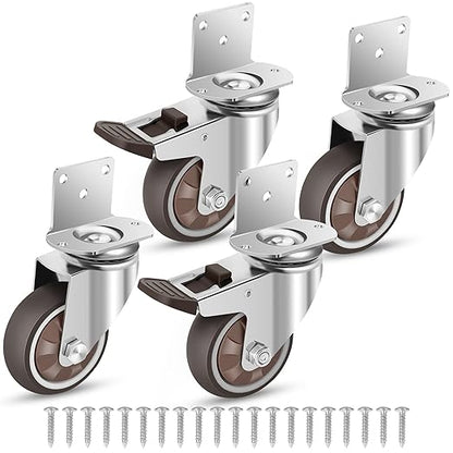 Nefish 3 Inch Side Mount Casters Wheels, L-Shaped Rubber Caster Set of 4, Ball Bearing 360 Degree Plate Swivel Castors Wheel 1000 LBS, Casters Wheels for Furniture, Baby Bed, Kitchen, Cabinet, Table