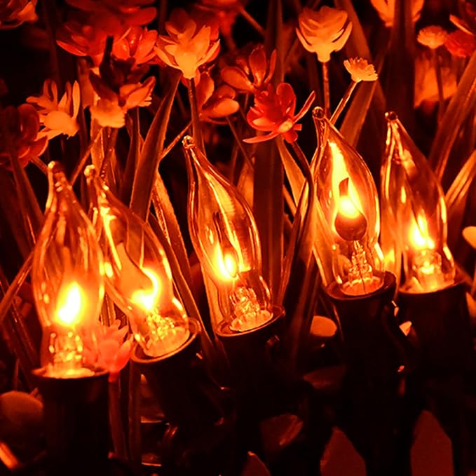 Halloween Flickering Flame String Lights Orange,10Ft C18 Flicker Flame String Lights C18 E12 Base Fireplace Lights Outdoor Indoor for Halloween Decorations Black Wire