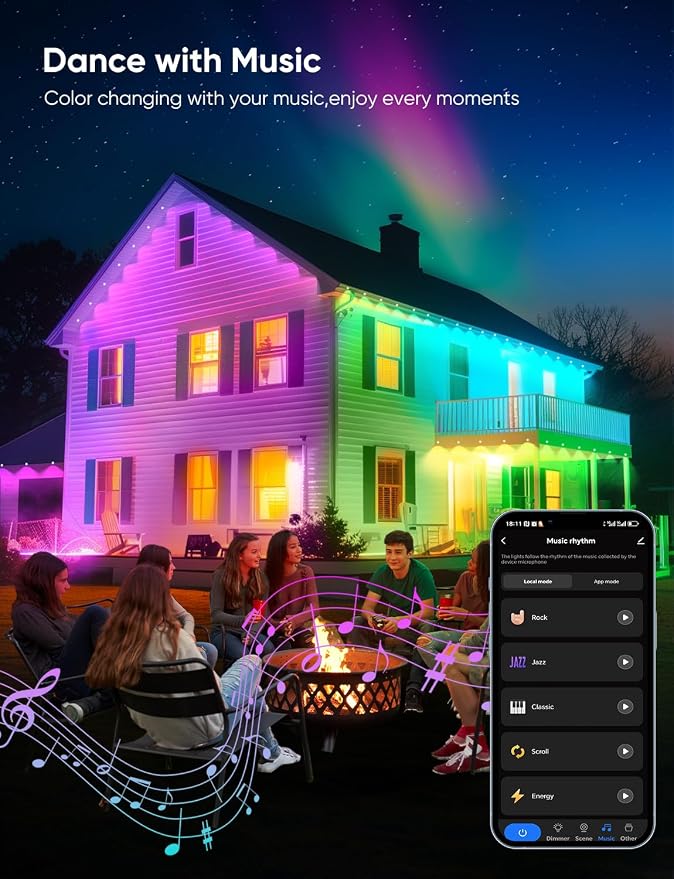 APPECK RGBW Permanent Outdoor Lights 100ft with 72 Lights,White | 111+ Scenes Modes Outdoor Lighting, APP Control Eaves Lights Compatible with Alexa, for Decorations, Daily