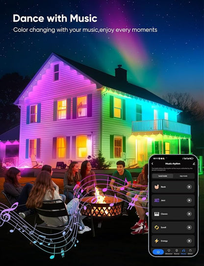 APPECK RGBW Permanent Outdoor Lights 100ft with 72 Lights,White | 111+ Scenes Modes Outdoor Lighting, APP Control Eaves Lights Compatible with Alexa, for Decorations, Daily