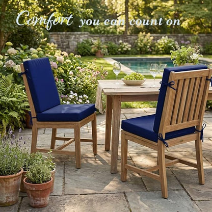 California Umbrella Outdoor Dining Chair, Set of 2 Patio Seat Cushions, 20 x 40 Inch, Premium Outdoor Memory Foam, Fade Resistant, Sunbrella Fabric, Fabric Ties, True Blue