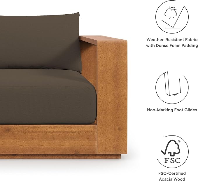 Modway Tahoe Acacia Wood Outdoor Patio Chair in Natural Cocoa with Weather-Resistant Cushions - Ideal as Club Chair or Outdoor Dining Chair