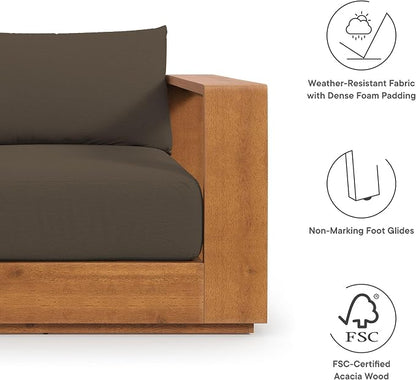 Modway Tahoe Acacia Wood Outdoor Patio Chair in Natural Cocoa with Weather-Resistant Cushions - Ideal as Club Chair or Outdoor Dining Chair