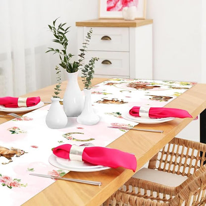 Floral Horse Theme Table Runner, Western Cowgirl Linen Fabric Table Runner for Everyday Use 72 x 13 Inches, Washable Table Cover for Indoor Outdoor Kitchen Dining Table Home Decorations