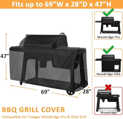 Grill Cover for Traeger Woodridge Pro and Woodridge Elite Grills, Full-Length All Weather Cover for Traeger BAC776 Wood Pellet Grill Smoker, Woodridge Pro Grill Accessories