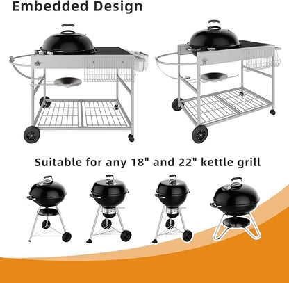 Vongrasig Grill Table for Weber Kettle 18" & 22", Outdoor BBQ Grill Cart for Weber Original Kettle,Jumbo Joe,Master-Touch Charcoal Grill, Outdoor Kitchen Island with Storage
