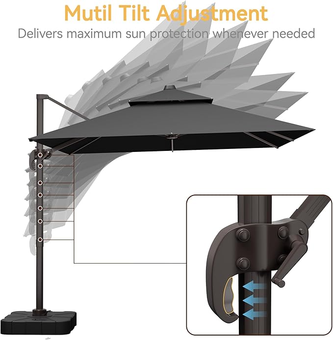 10x13 FT Patio Umbrella with Base, Large Cantilever Rectangular Double Top Heavy Duty Offset Umbrellas with 361° Rotation, Outdoor shade for Garden Deck Pool Patio, Gray