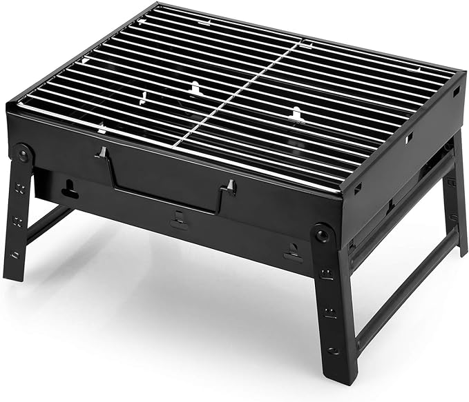 Uten Portable Charcoal Grill, Stainless Steel Folding Grill Table top Outdoor Smoker BBQ for Camping, Beach Barbecue, Smoker Grill for Camping Picnics Garden Beach Party (Small 13.7''x9.4''x 2.3'')