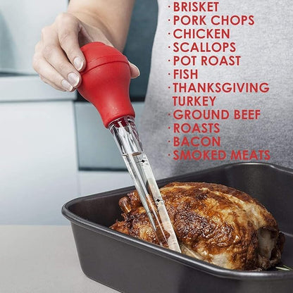 KAYCROWN Turkey Baster Commercial Grade Quality Silicone Bulb Including 2 Meat Marinade Injector Needles with Barbecue Basting Brush and Cleaning Brush for Easy Clean Up